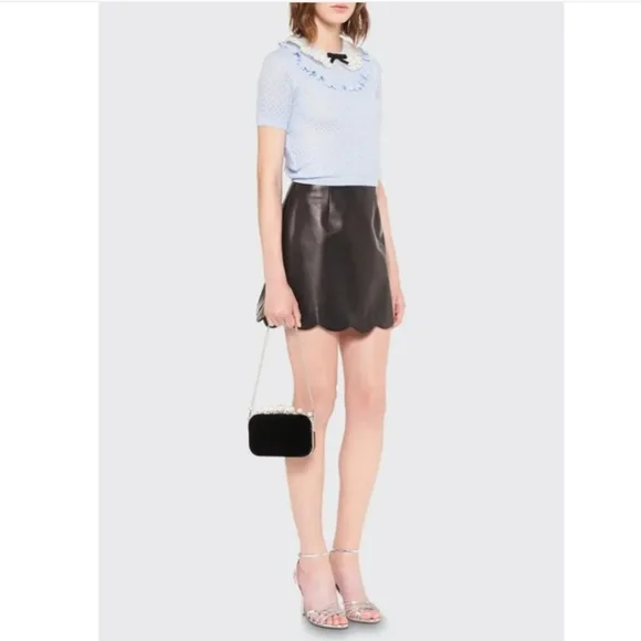 NWT Miu Miu | Black Nappa Leather Scallop Mini Skirt IT40 US4 (MPD632) - Picture 2 of 13